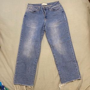 High rise, straight leg, denim jeans.